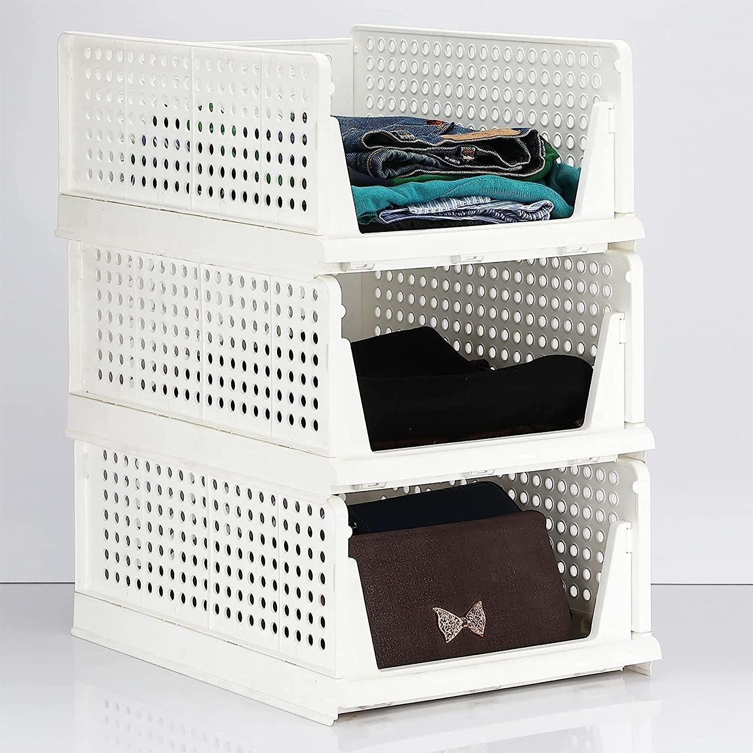 4-Pack Folding Wardrobe Storage Box Plastic Drawer Organizer