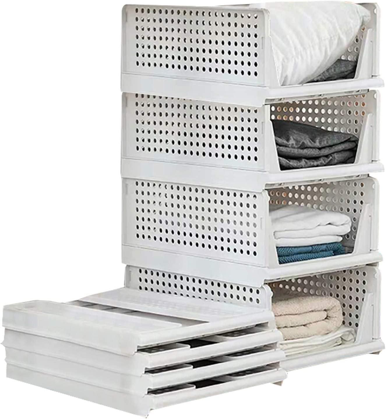 Stackable Closet Organizer Plastic Drawer Foldable Wardrobe Cabinet Clothes  Storage Box Rack Shelf Bins Basket Office Container